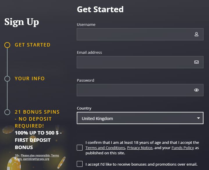 Register new account by filling quick registration form